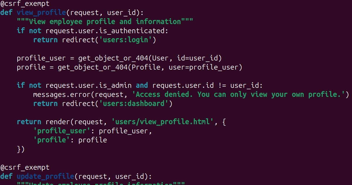 Sample of code used in the demo website