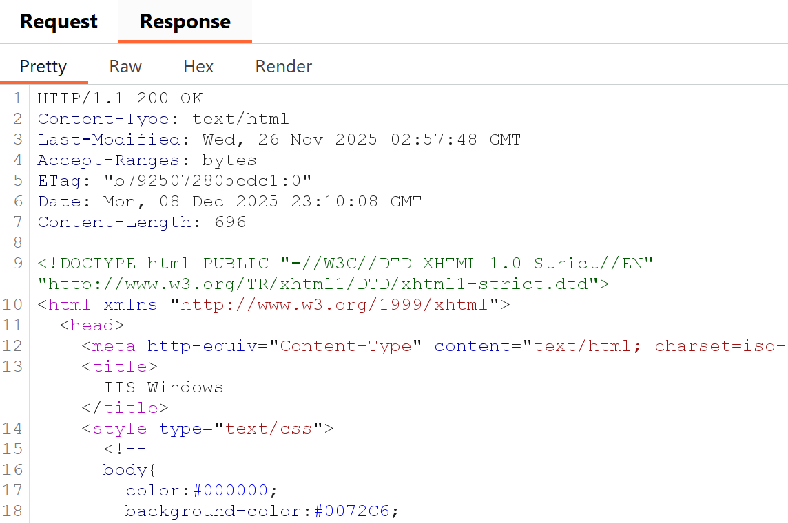 Image of the updated server response headers within a Server header