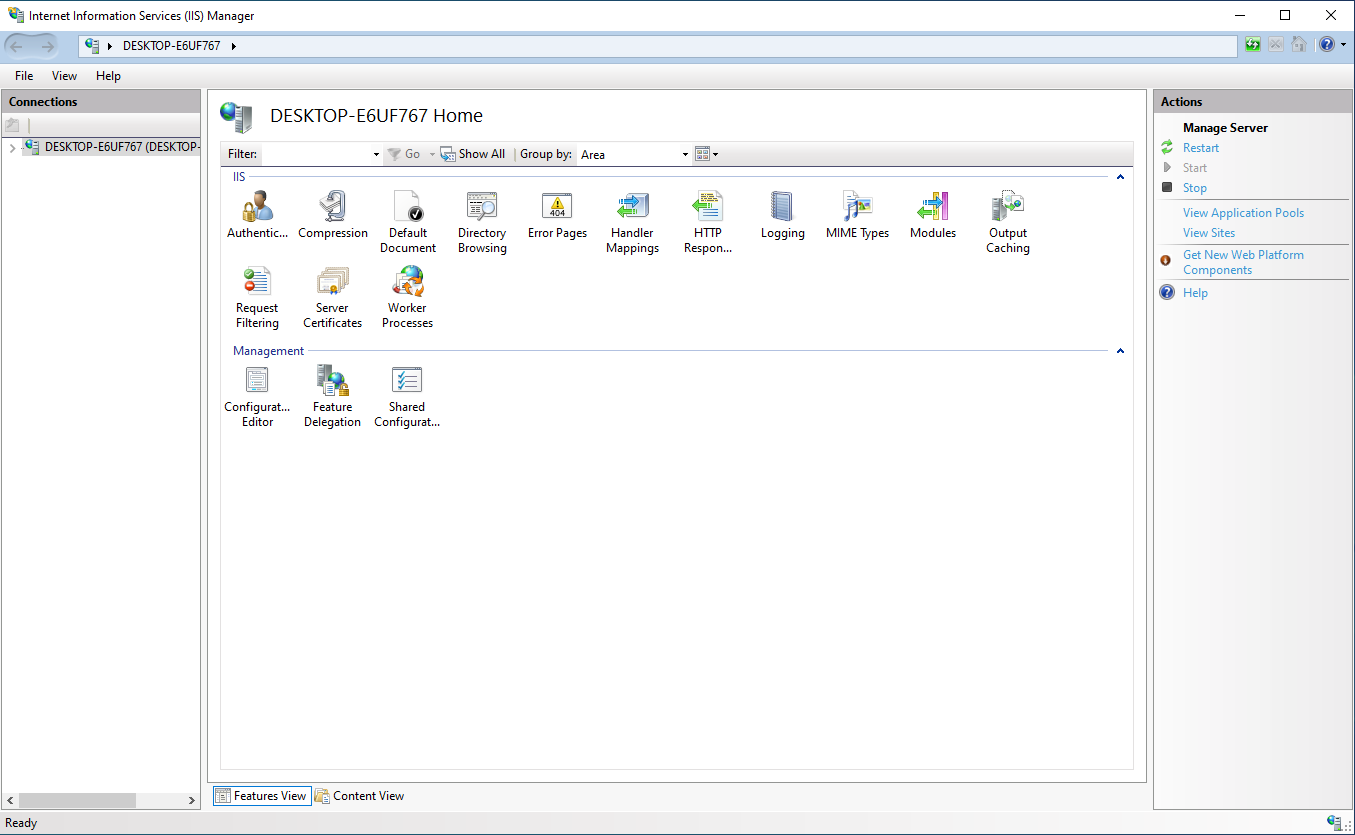 Image of a IIS manager homescreen