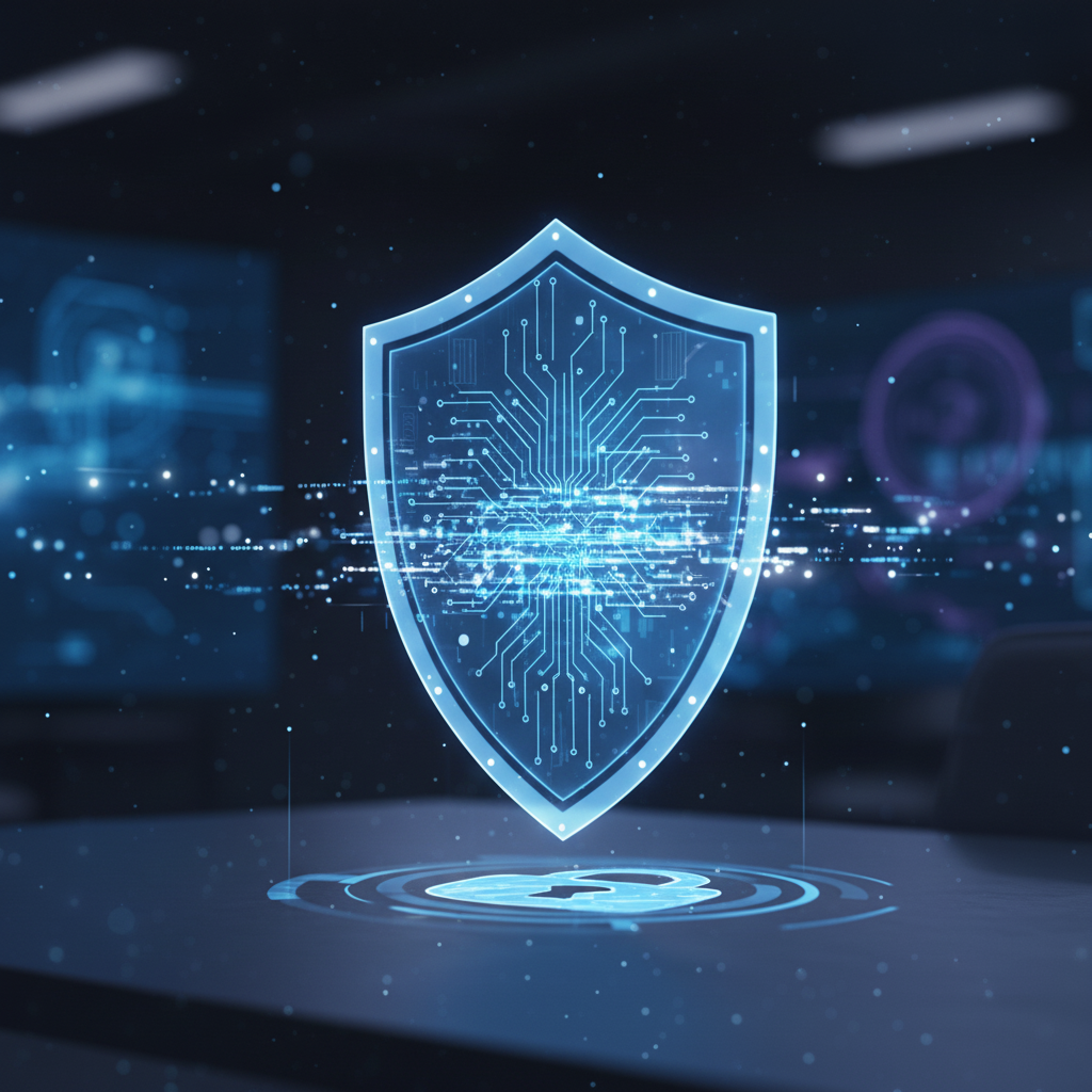 Digital shield icon arranged above a multi-factor authentication lock.