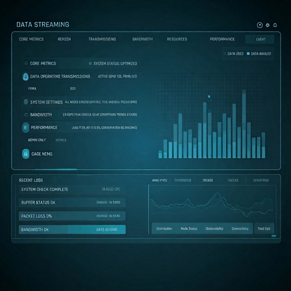 Sleek, data-driven cybersecurity dashboard featuring real-time GRC metrics, network graphs, and security nodes in a professional navy and blue color palette.