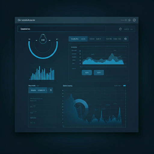 Sophisticated cybersecurity analytics dashboard with data visualisations and growth metrics in navy and blue